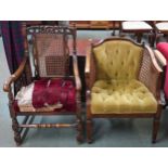 An early 20th century mahogany framed bergere backed armchair and another 20th century bergere