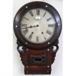 A 20th century rosewood veneered regulator style wall clock with painted dial bearing roman