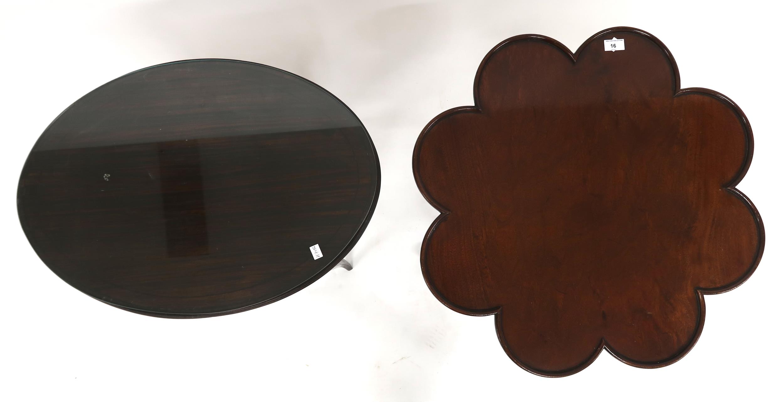 A Victorian mahogany tilt top occasional table with shaped top on tripod base and an oval two tier - Image 2 of 6