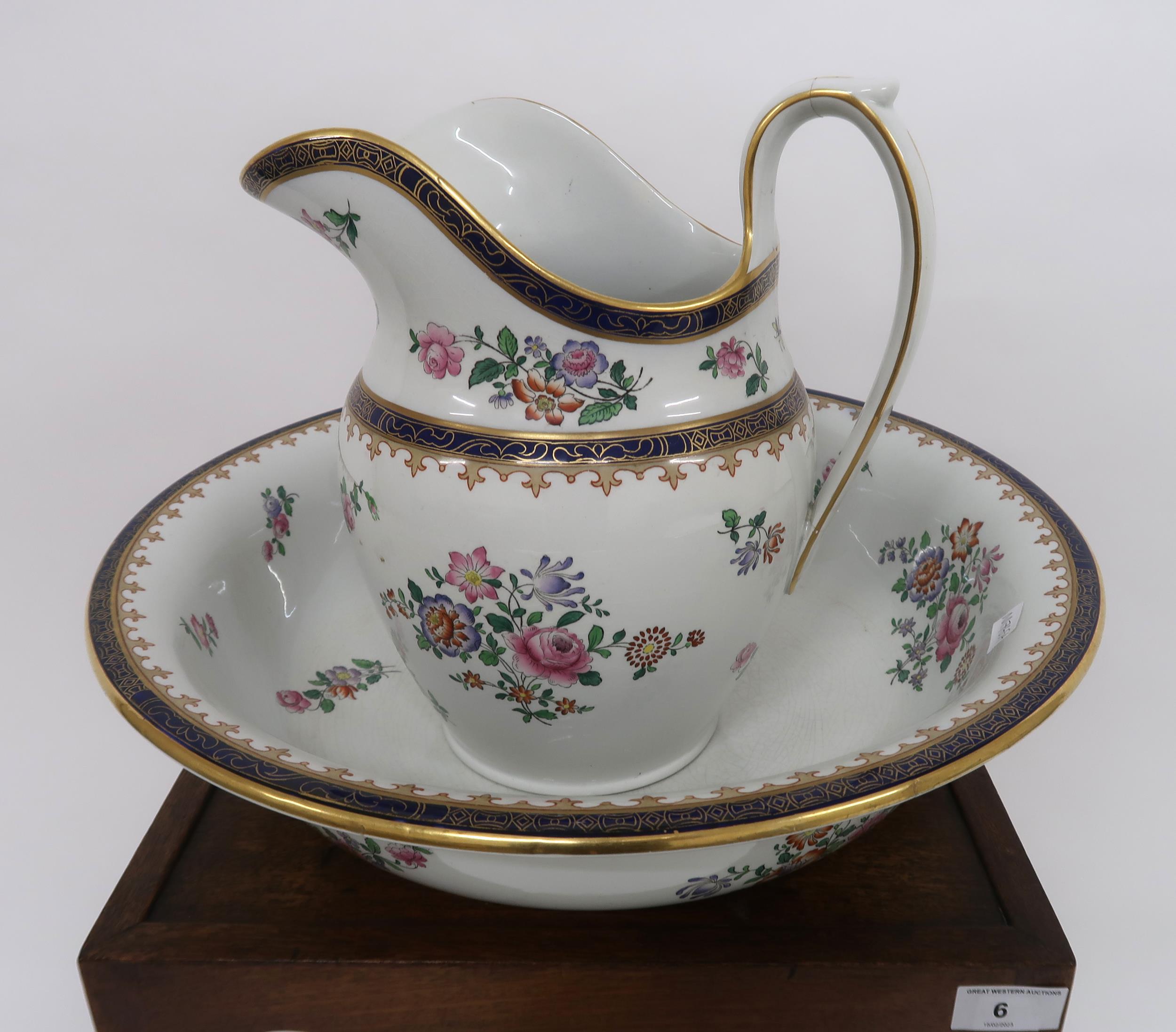 A Georgian mahogany bedroom washstand with Spode ceramic wash basin, jug and soap dish over single - Image 2 of 5