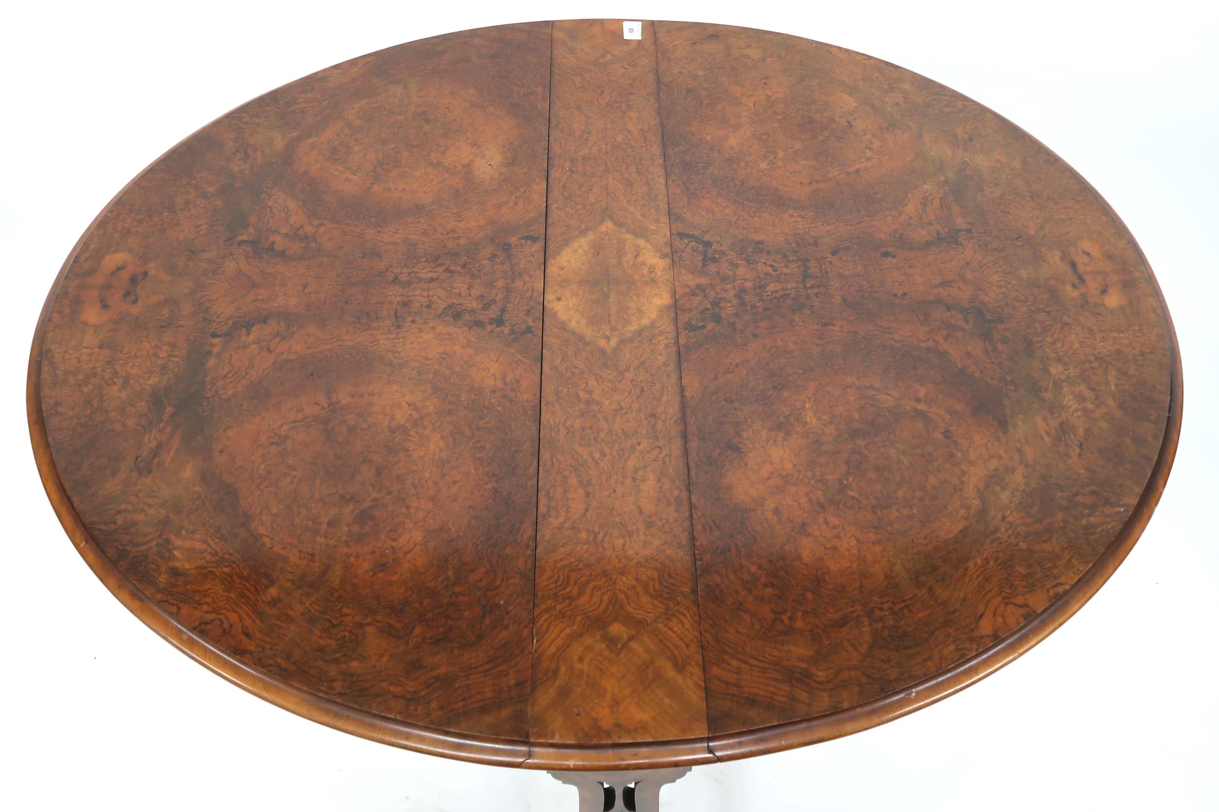 A Victorian burr walnut John Taylor & Son Edinburgh drop end oval Sutherland style table, 73cm - Image 2 of 5