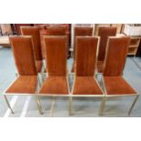 A lot of eight mid 20th century Italian Renato Zevi brass plated dining chairs with brown velvet