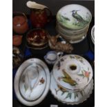 Assorted collectors plates including bird themed, Carlton Ware Bullrushes bowl, a Spode jug, Royal