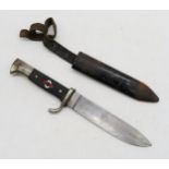 A WW2 German Third Reich Hitler Youth dagger/knife, the chequer grip inset with enamel swastika