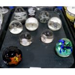 Assorted glass paperweights including Selkirk Ice Pool & Winter Dream, a Peter Holmes for