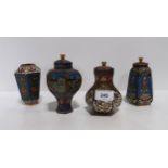 Four cloisonné urns of differing shapes Condition Report:Available upon request