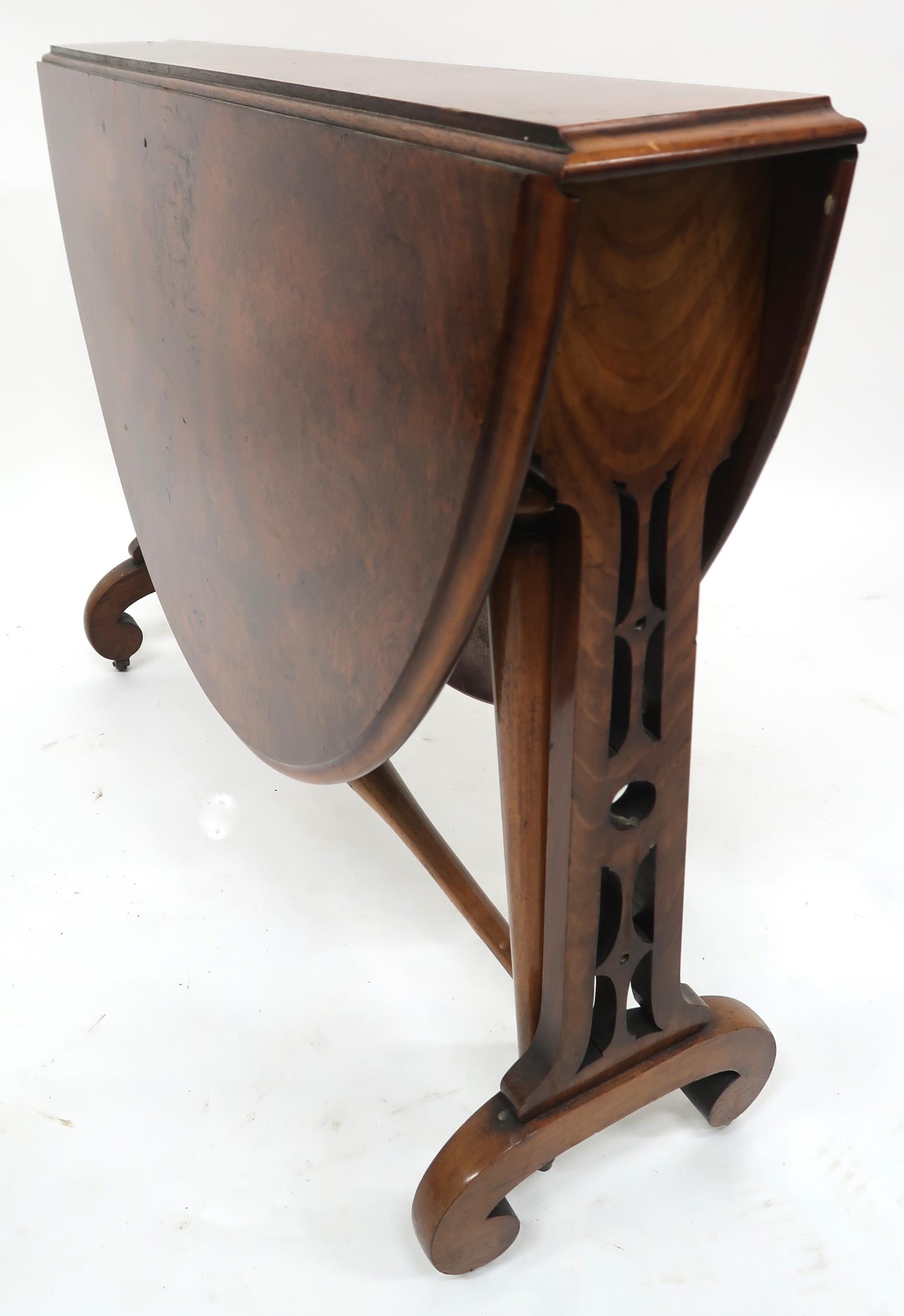 A Victorian burr walnut John Taylor & Son Edinburgh drop end oval Sutherland style table, 73cm - Image 5 of 5