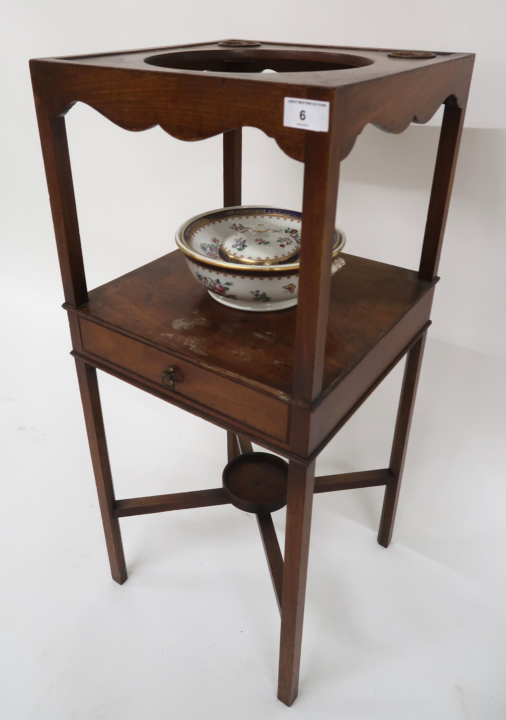 A Georgian mahogany bedroom washstand with Spode ceramic wash basin, jug and soap dish over single - Image 5 of 5