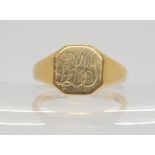 A 9ct gold signet ring, size U1/2, weight 5.8gms Condition Report:Available upon request