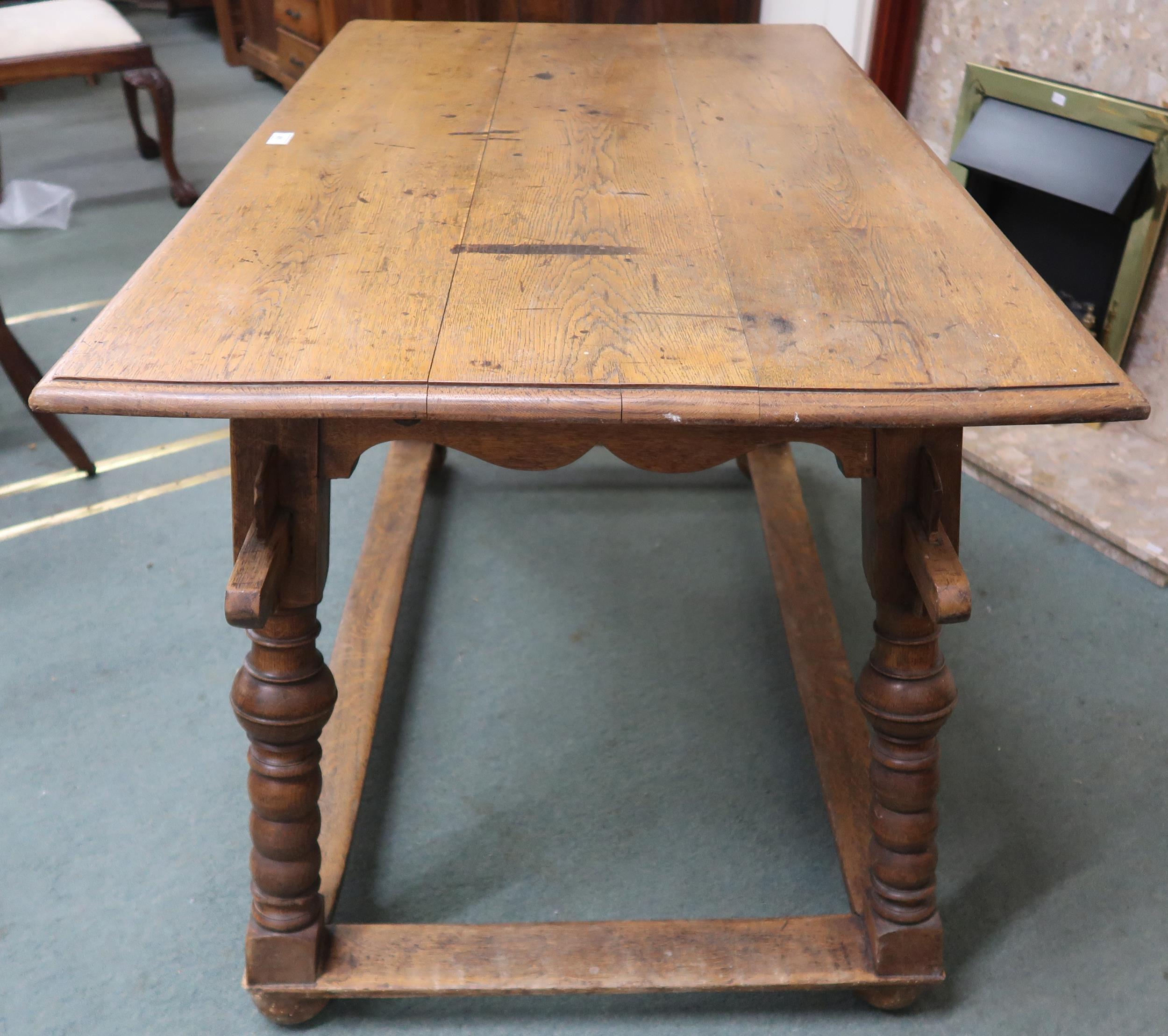 A 18th/19th oak continental table with rectangular top with single drawer on stretchered turned - Image 7 of 7