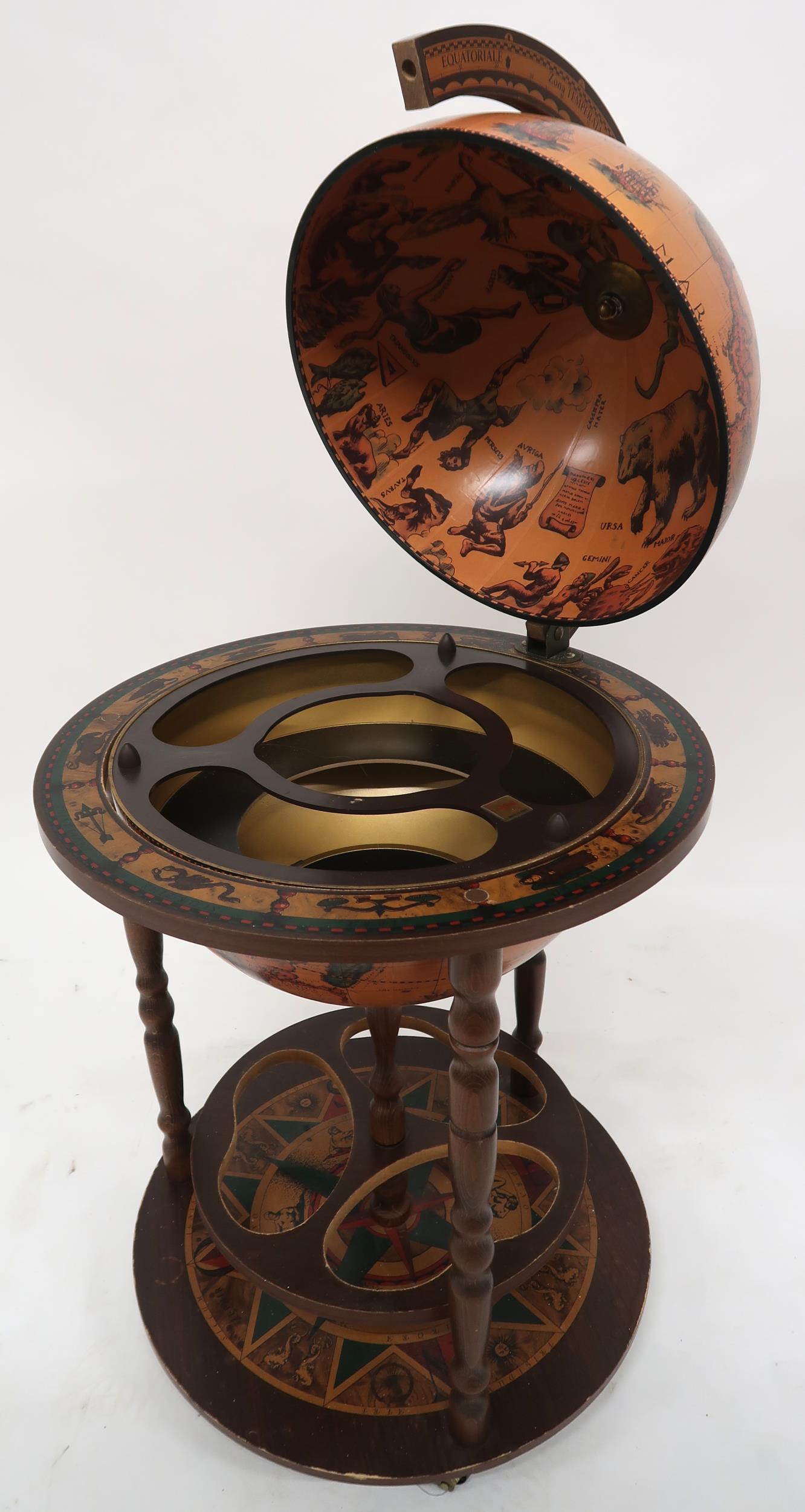 A 20th century Zoffoli Italian drinks globe with hinged top concealing fitted interior, 88cm high - Image 2 of 6