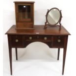 A Victorian mahogany writing desk with three drawers on square tapering supports, 72cm high x 91cm
