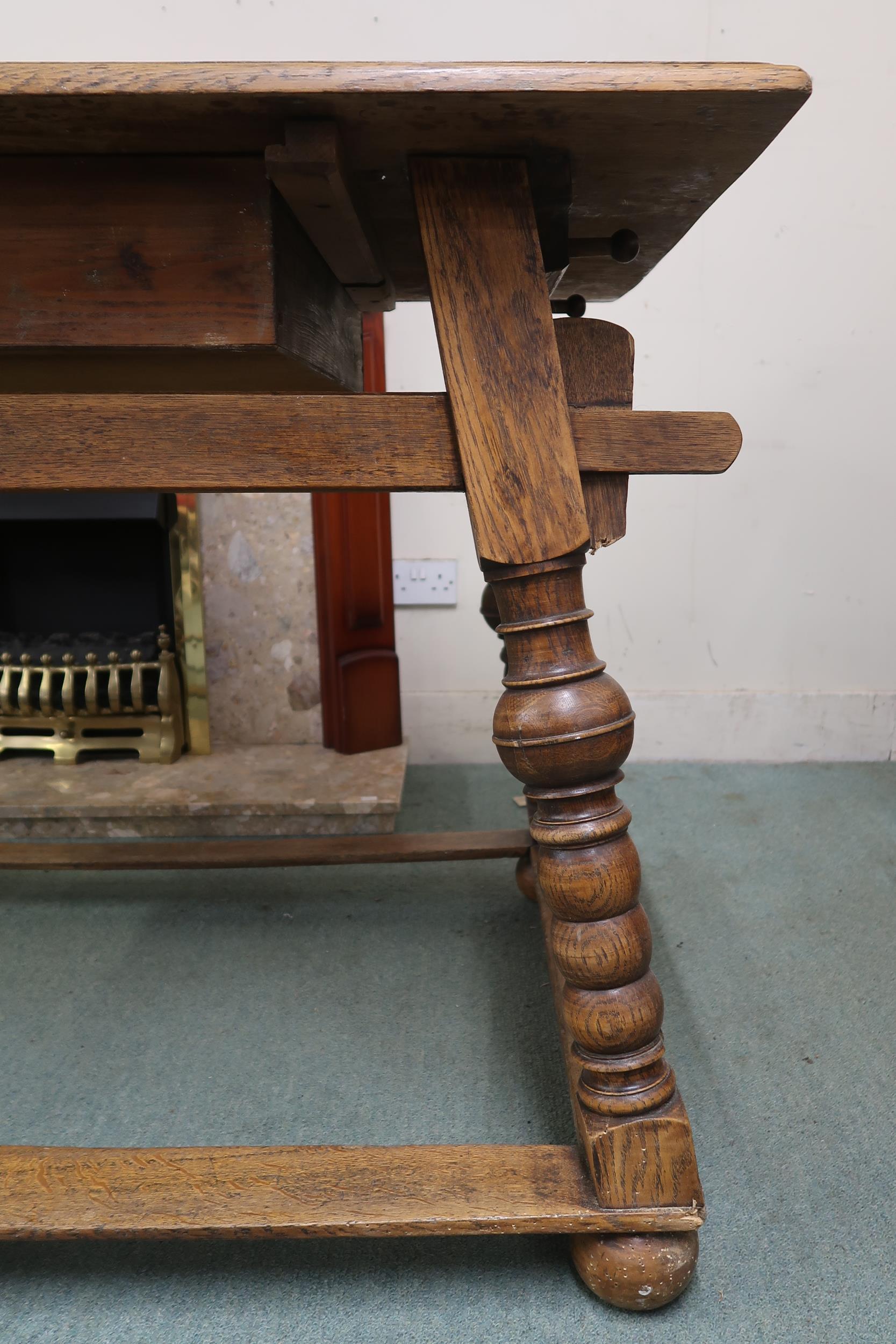 A 18th/19th oak continental table with rectangular top with single drawer on stretchered turned - Image 5 of 7