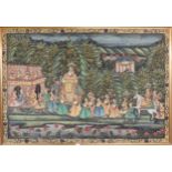 A 20th century Indian framed painting depicting a wedding procession , 123cm high x 180cm wide