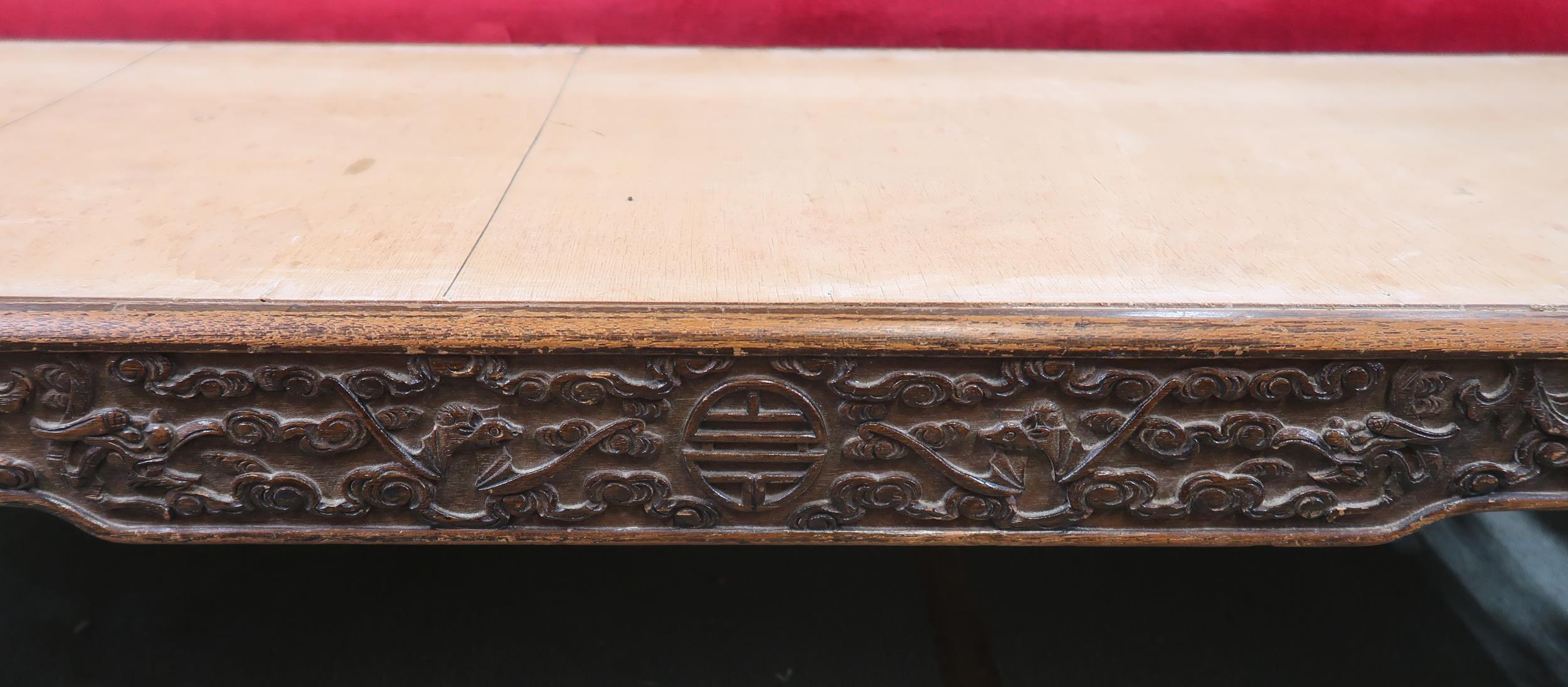 A 19th century Oriental hardwood low coffee table with extensively carved fretwork friezes on shaped - Image 3 of 8