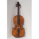 A one piece back violin 35.5cm bearing inscription to the nose 1920, with case Condition Report: