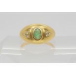 An 18ct gold emerald and clear gem set dome ring, size N, weight 5gms Condition Report:Available