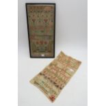 A Victorian needlework sampler by Jessy Laidlaw, 1841, framed under glass and measuring approx. 45cm