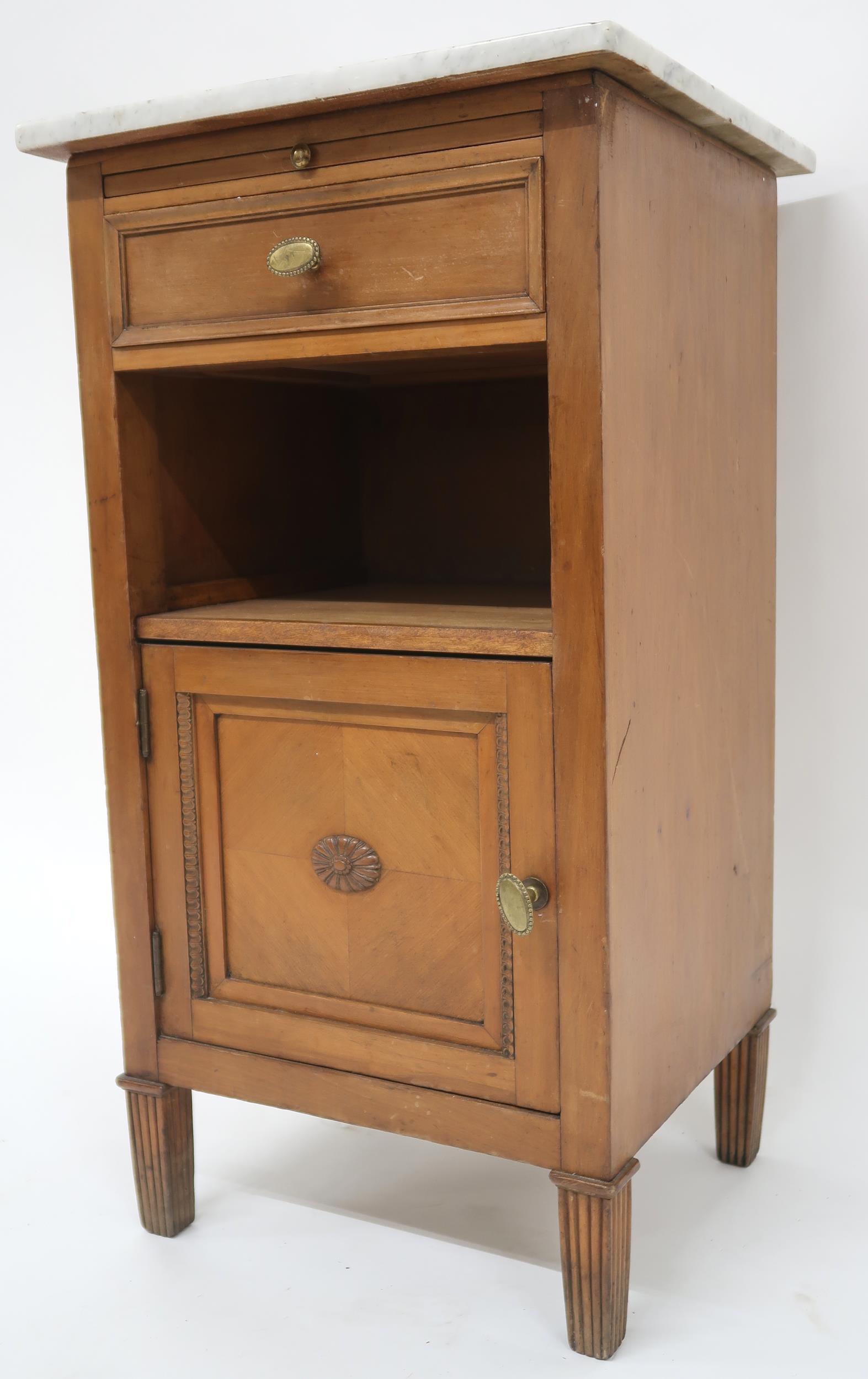 A 20th century mahogany marble topped bedside table with pull out slide over single drawer over - Image 3 of 6