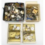 A large quantity of vintage watches and loose components, assorted costume jewellery and a London