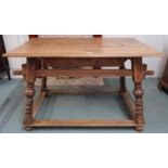 A 18th/19th oak continental table with rectangular top with single drawer on stretchered turned