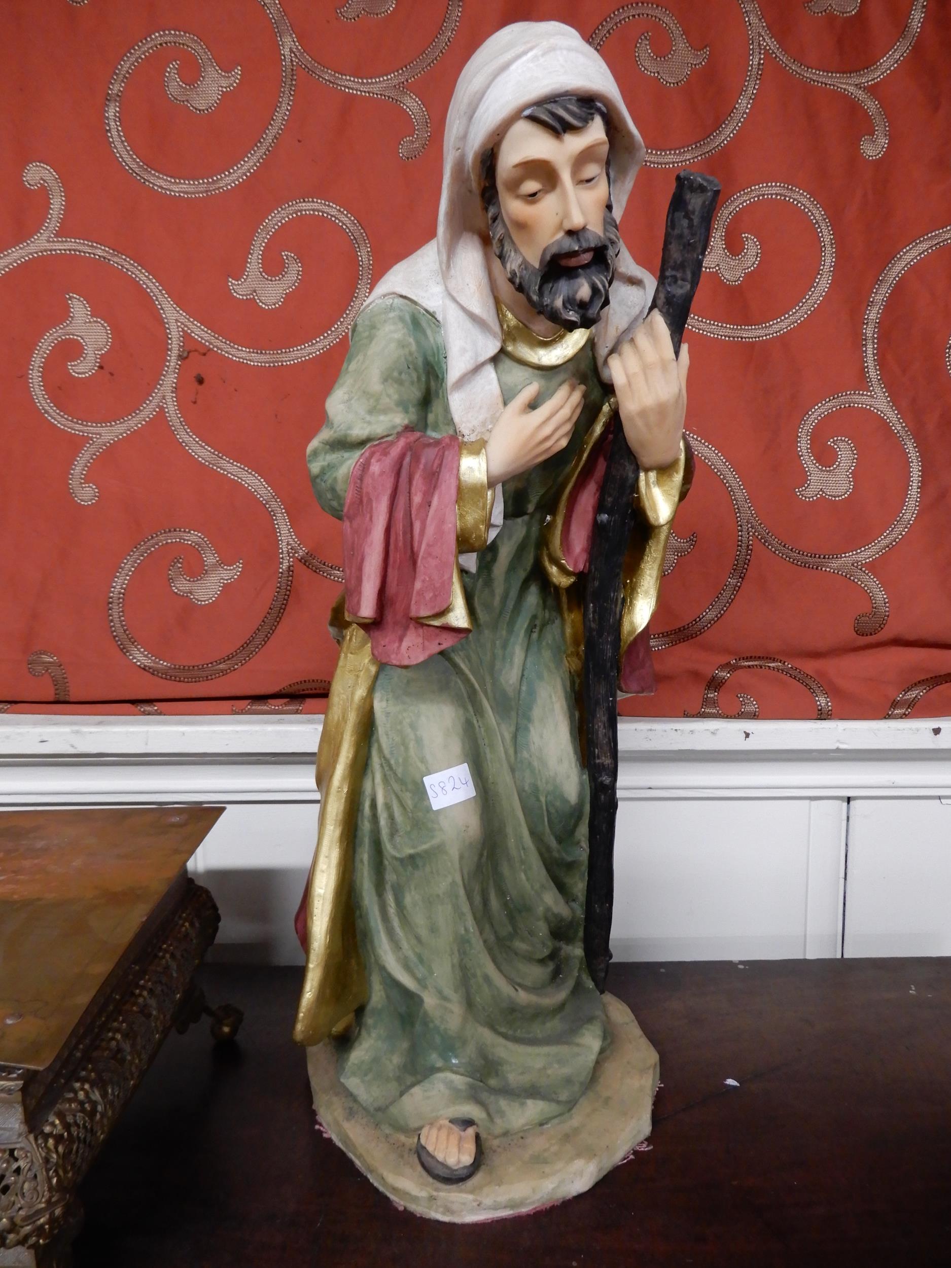 A small mixed lot of ecclesiastical statues including ceramic Mary with infant Jesus, resin saint, - Image 9 of 9