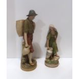 Two Royal Dux figures including a boy carrying a basket on his back, no 1681 and a water carrier, no