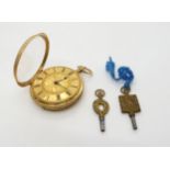 An 18ct gold small pocket watch with a decorative engraved gold dial, diameter 4.2cm, London