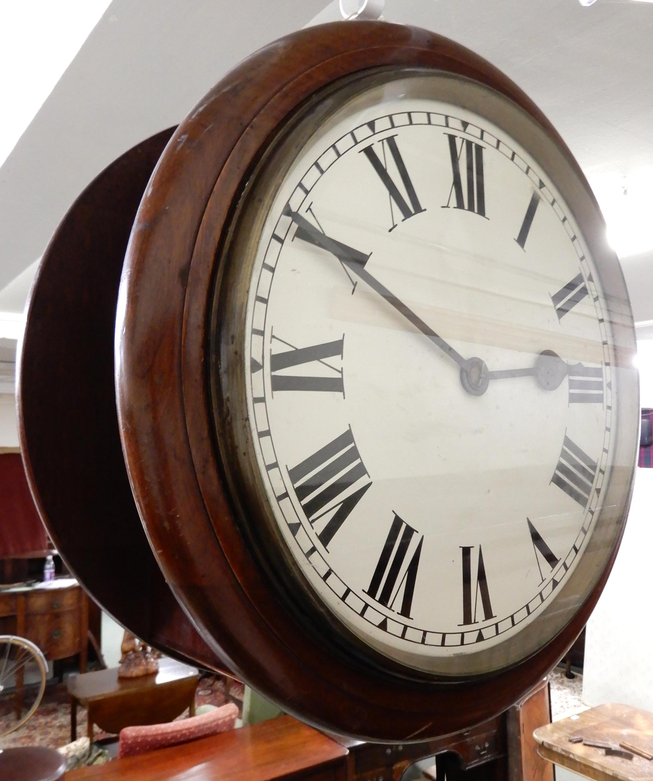 An early 20th century mahogany cased double sided station style clock with both exhibiting white - Image 2 of 6