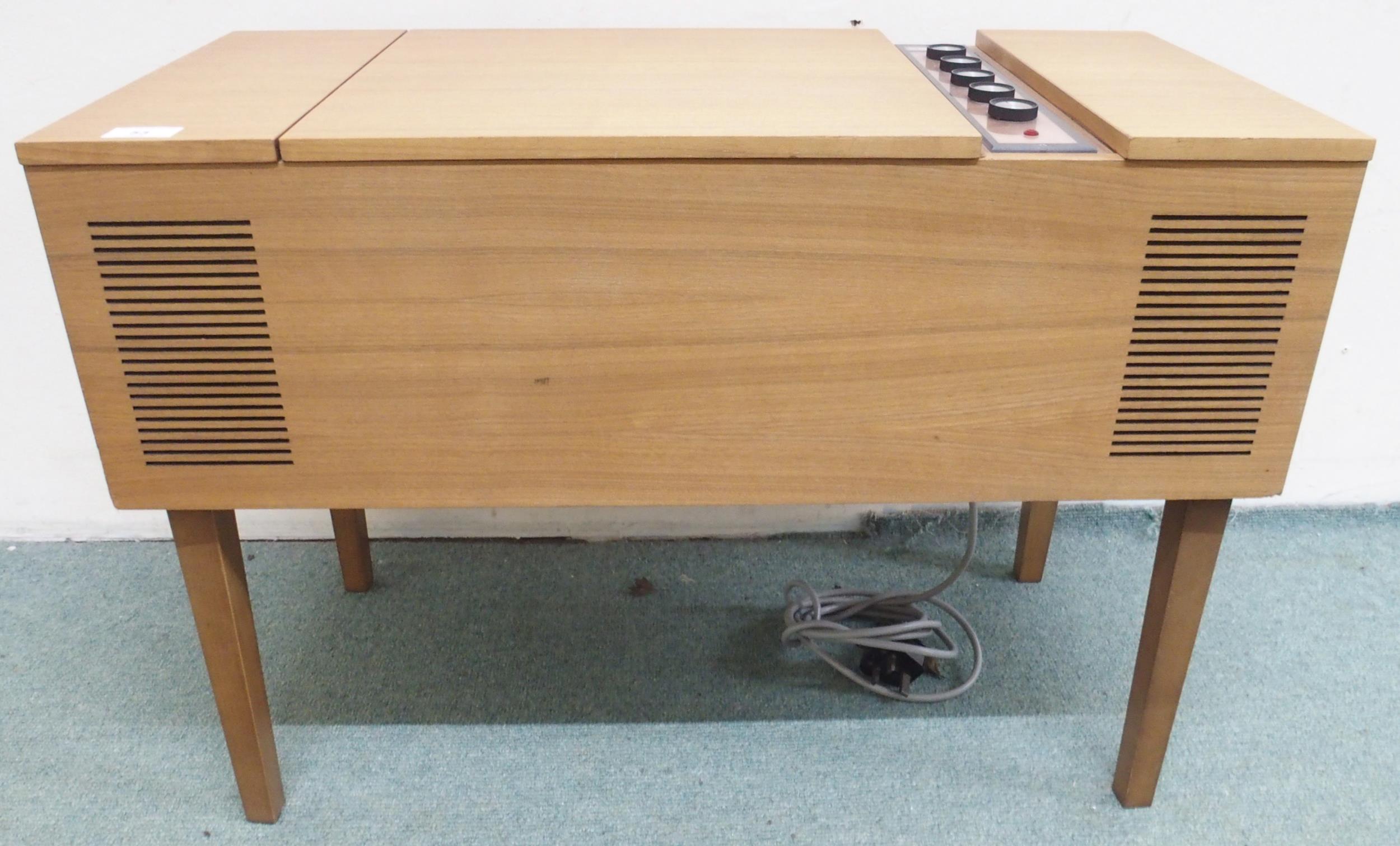 A mid 20th century teak cased HMV record stereo with Garrard 2025TC turntable, 51cm high x 74cm wide - Image 6 of 6