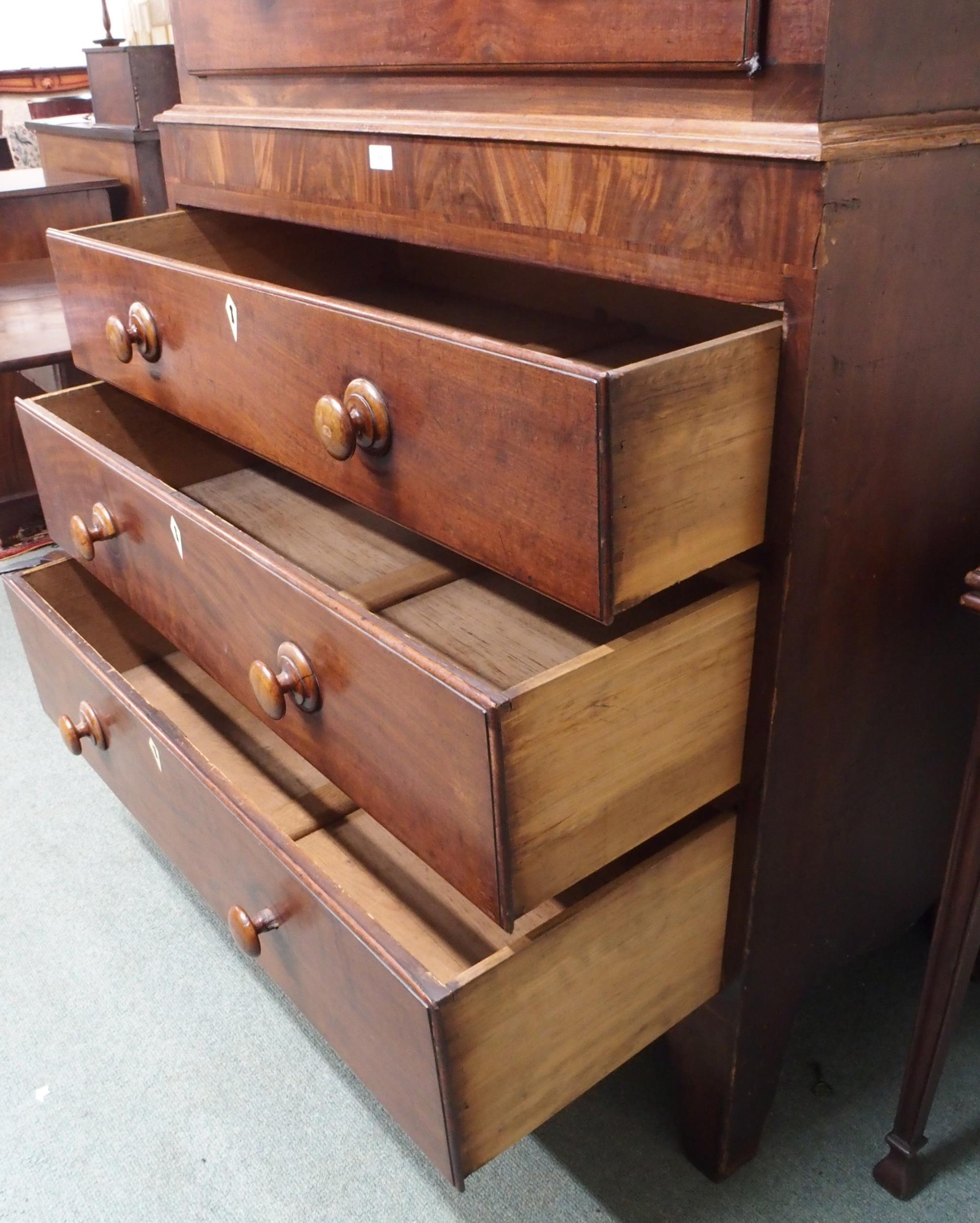 A Victorian mahogany chest on chest with moulded cornice over two short over three long drawers on - Image 6 of 8
