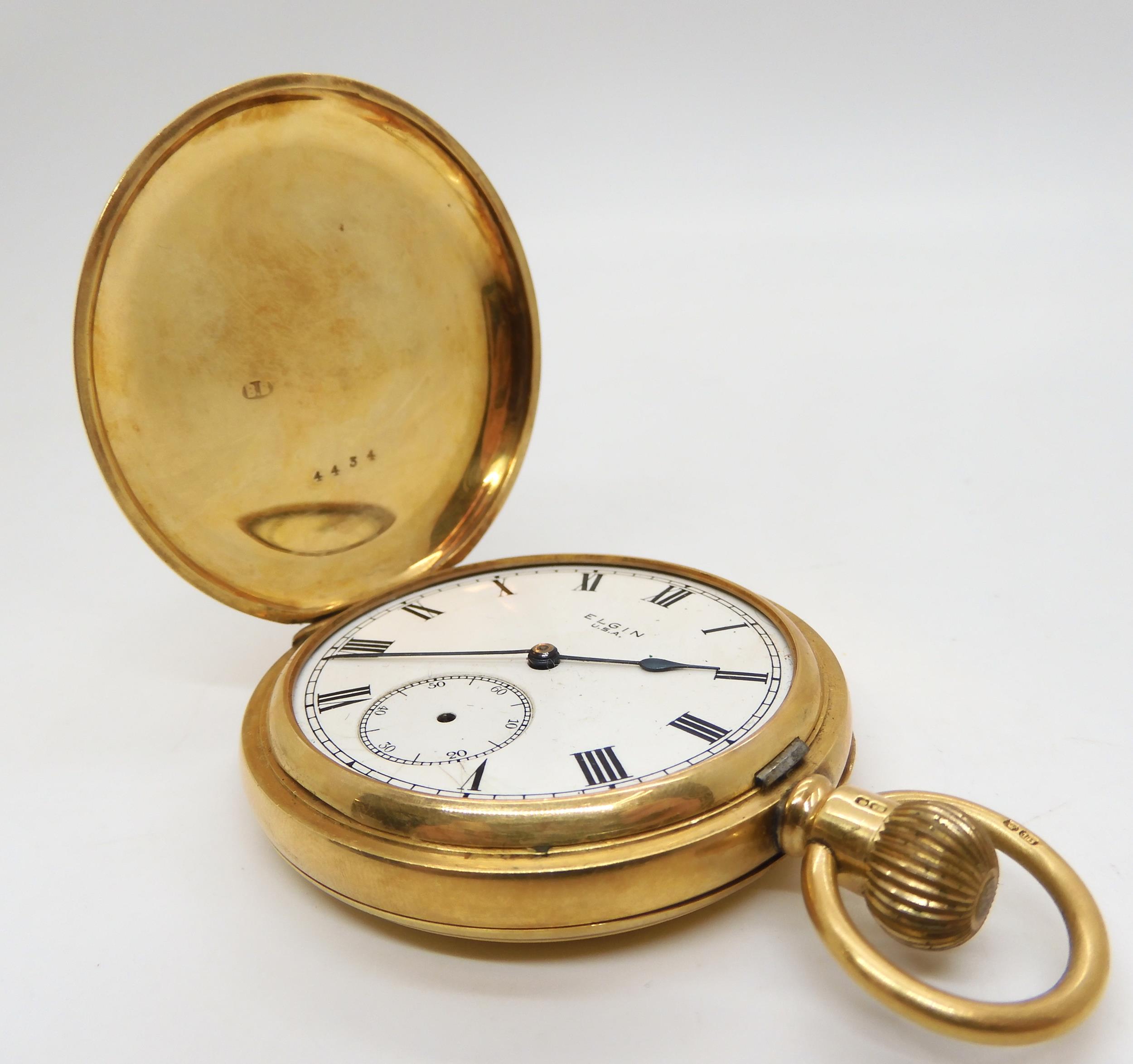 An 18ct gold Elgin full hunter pocket watch, inscribed to dust cover, Chester hallmarks for 1919,