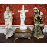 A small mixed lot of ecclesiastical statues including ceramic Mary with infant Jesus, resin saint,