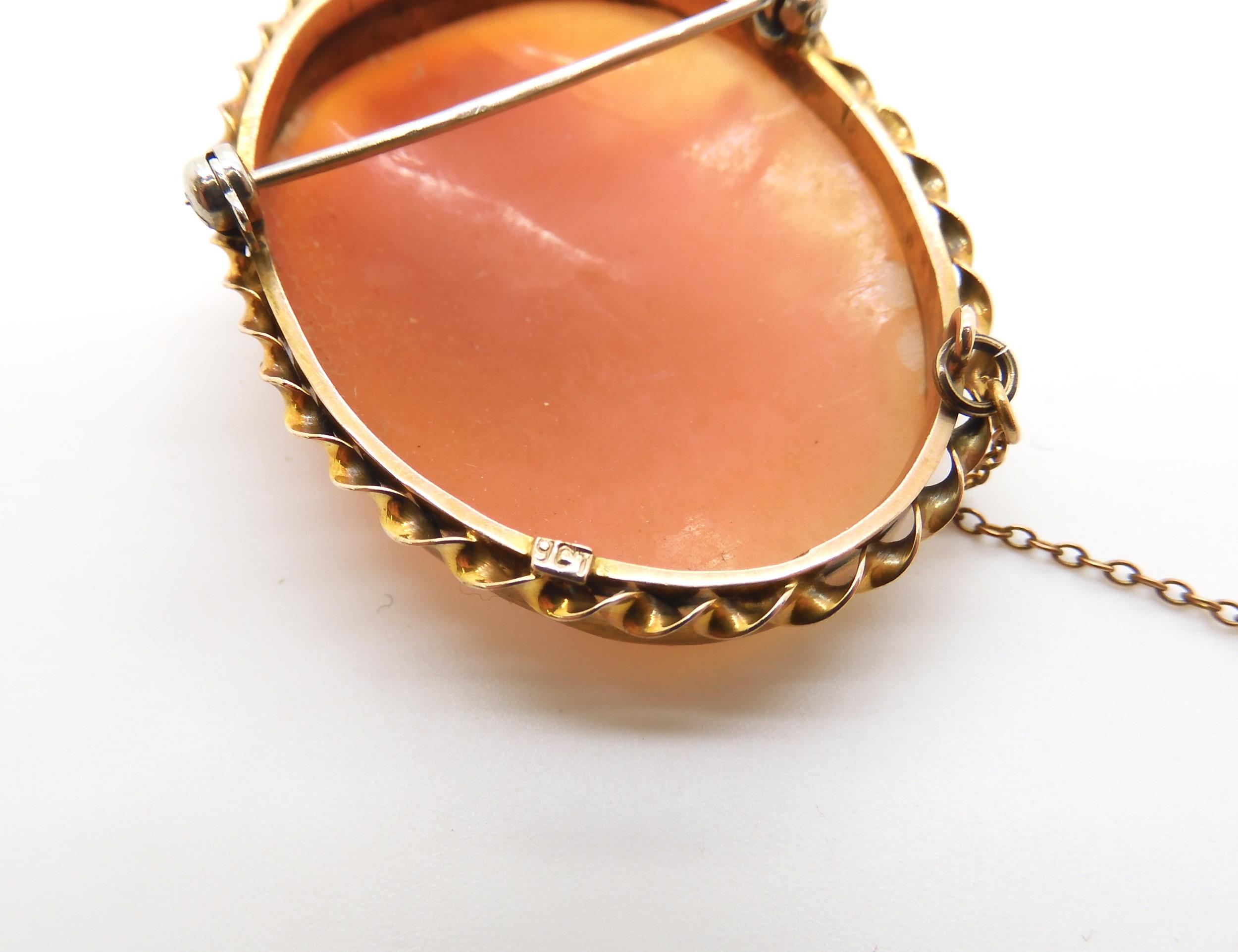 A 9ct gold mounted cameo brooch, a yellow metal opal brooch and a 9ct red gem brooch, weight - Image 3 of 6