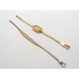 A 9ct gold three colour gold bracelet, length 18cm, weight 6.4gms, and a Raymond Weil gold plated