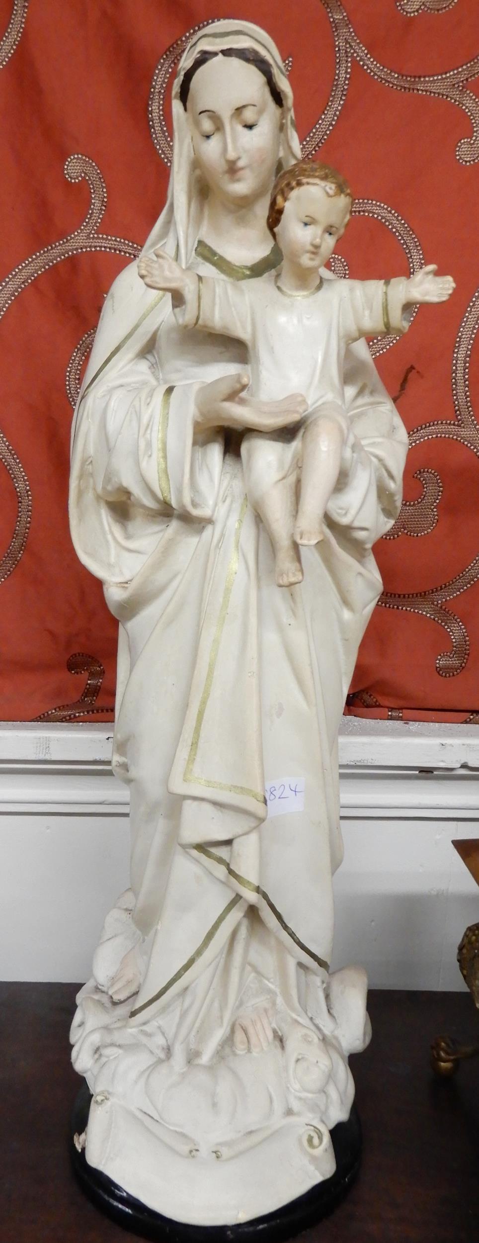 A small mixed lot of ecclesiastical statues including ceramic Mary with infant Jesus, resin saint, - Image 3 of 9