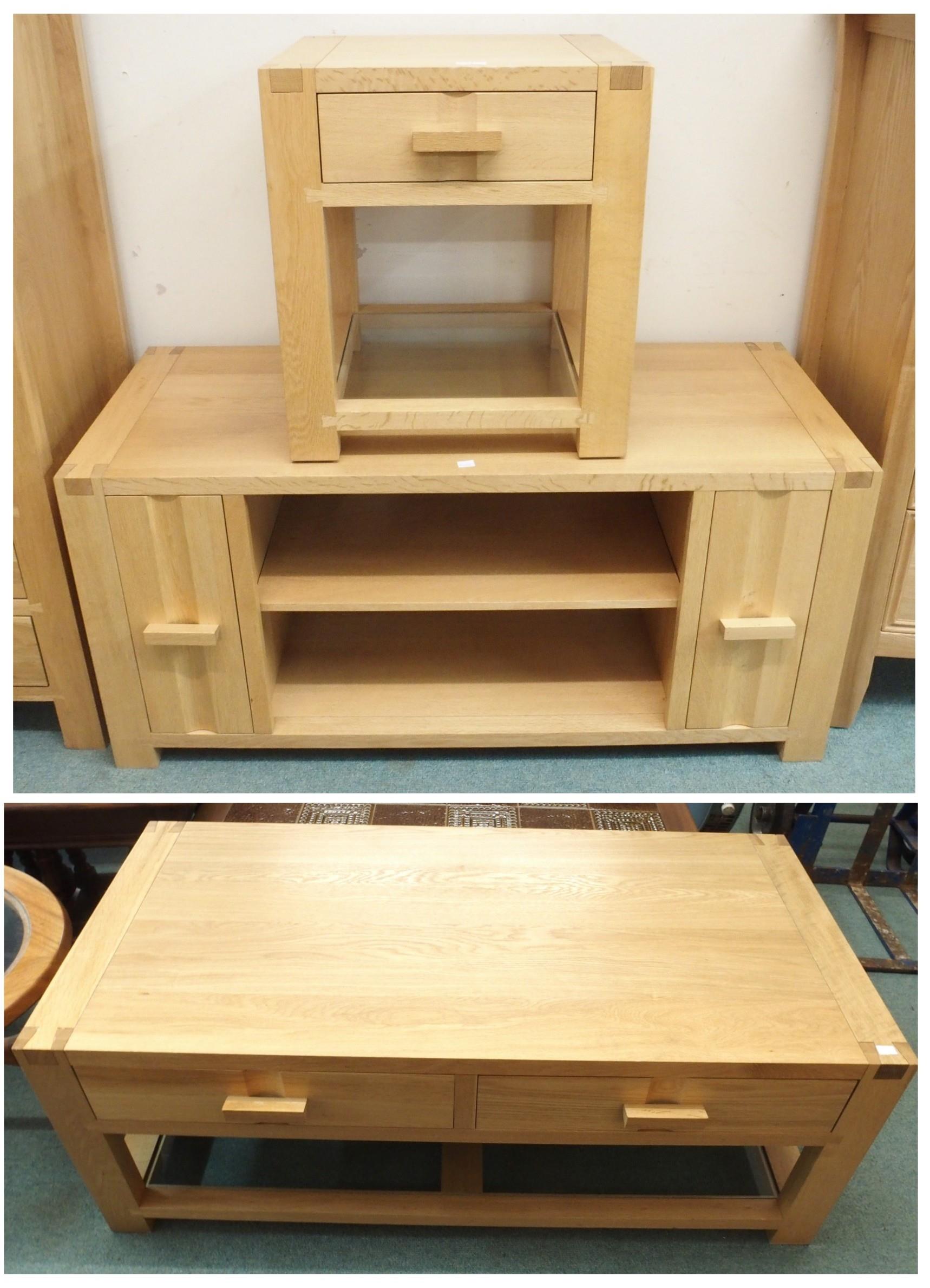 A lot of three contemporary oak John Lewis living room items comprising TV/media unit, 57cm high x