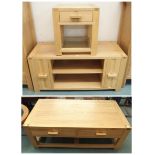 A lot of three contemporary oak John Lewis living room items comprising TV/media unit, 57cm high x