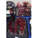 A collection of cranberry and ruby glass, including drinking glasses, vase, dishes etc Condition