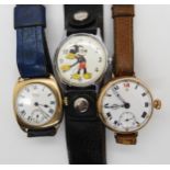 Two 9ct cased gents watches one by Waltham, weight including straps and mechanisms 66.5gms, together