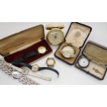 A silver pocket watch hallmarked Birmingham 1913, a continental silver fob watch, two retro Gents