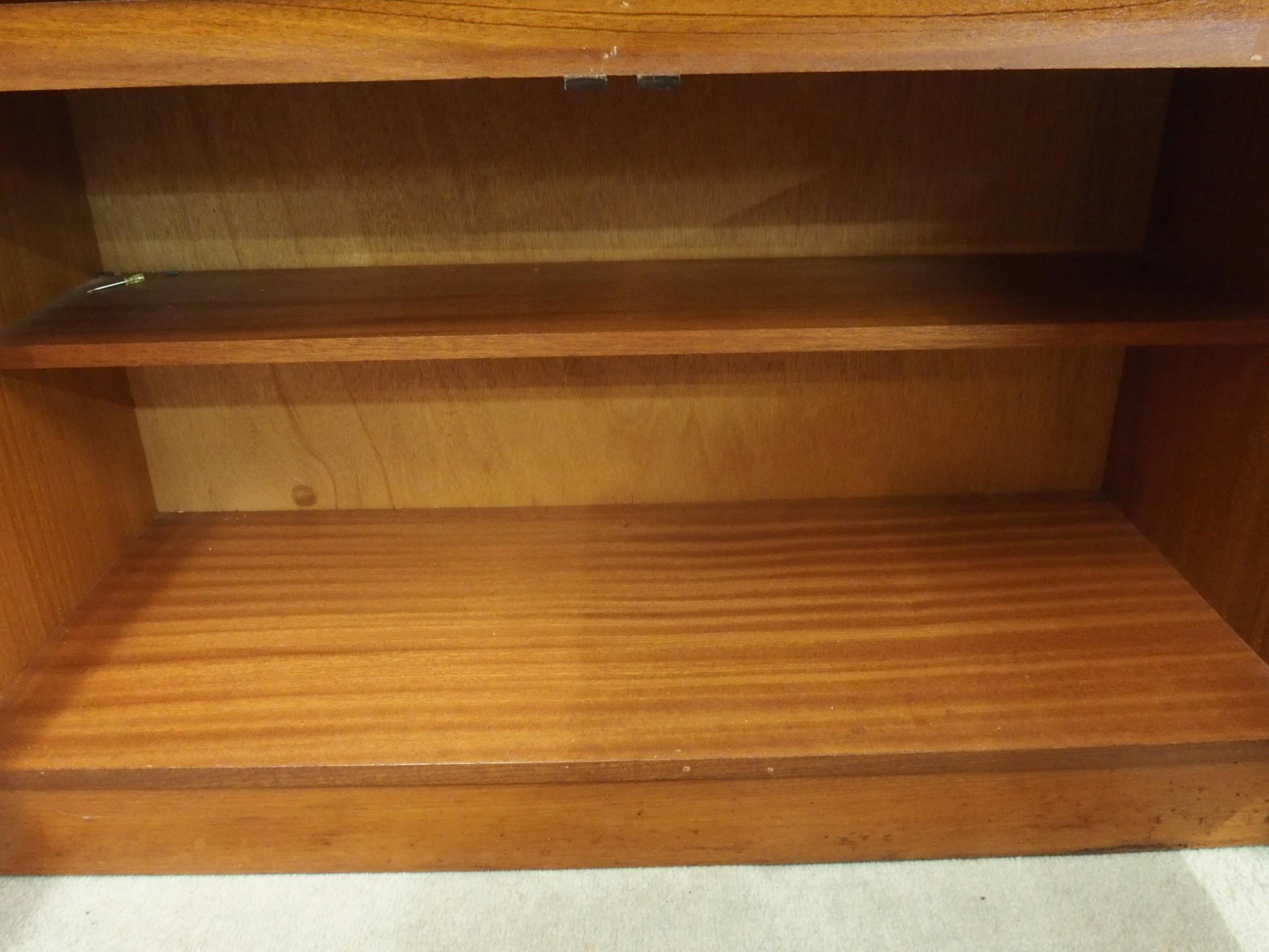 A mid 20th century teak writing bureau with fitted fall front writing compartment over two drawers - Image 5 of 5