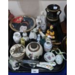 A collection of assorted ornaments, including a Satsuma circular pot and cover, a ginger jar etc