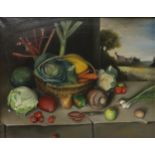EDWARD HASELL MCCOSH (SCOTTISH b.1949) STILL LIFE WITH VEGETABLES Oil on canvas, signed lower