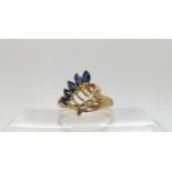 A 9ct gold sapphire  and diamond floral spray ring, size S, weight 3.3gms Condition Report:Available