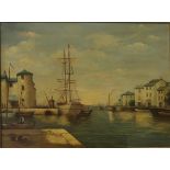 20th CENTURY SCHOOL  HARBOUR SCENE Oil on canvas, signed lower right, 29 x 39cm Condition Report: