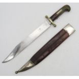 A large Bowie-style knife by Mawhood Bros. Ltd., Sheffield, with horn grip, housed in a possibly