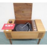 A mid 20th century teak cased HMV record stereo with Garrard 2025TC turntable, 51cm high x 74cm wide