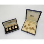 Two pairs of 9ct gold vintage engraved cufflinks, weight together 17.5gms, together with an 18ct