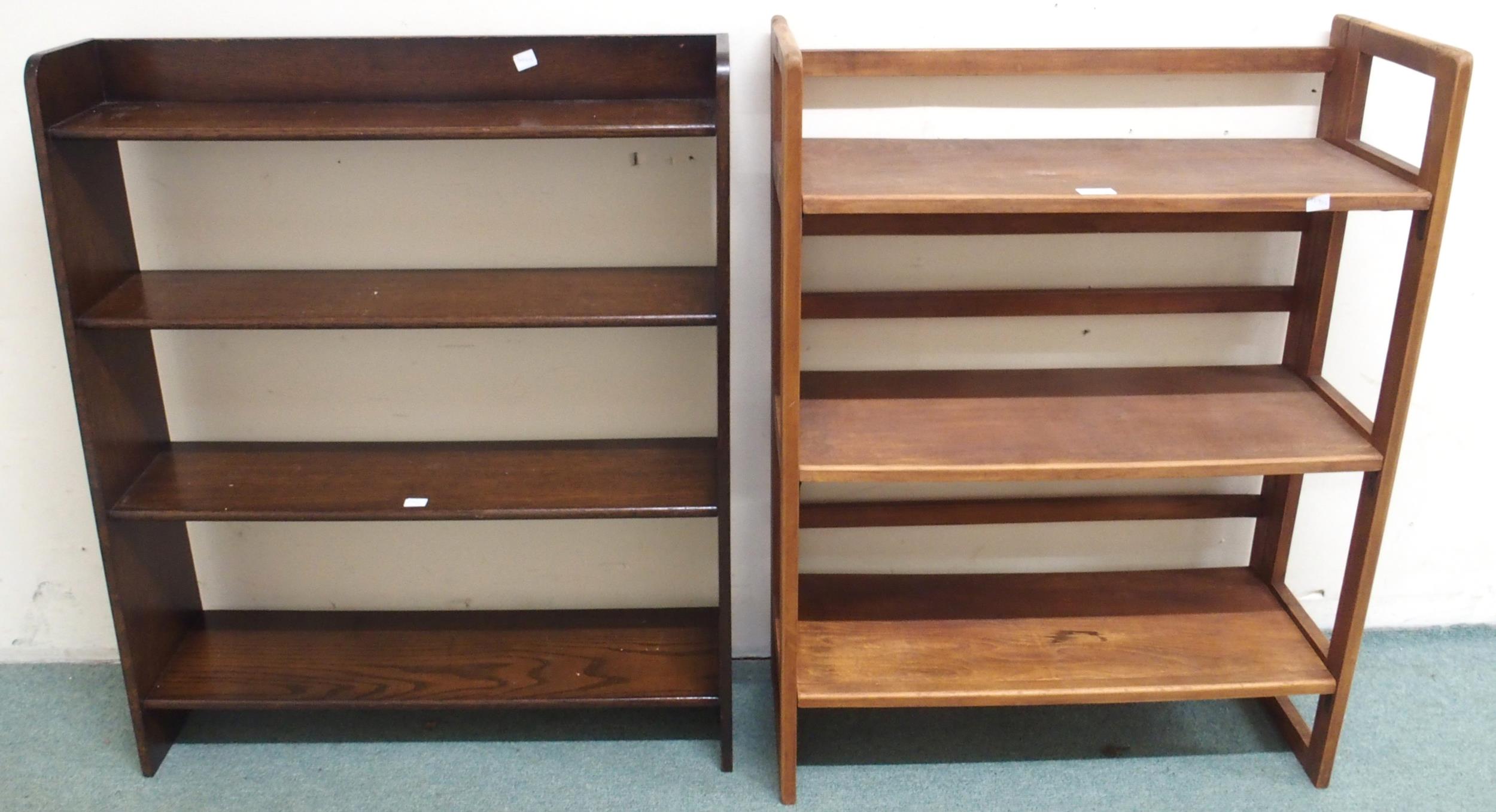 A 20th century oak open bookcase, 91cm high x 77cm wide x 23cm deep and another open folding